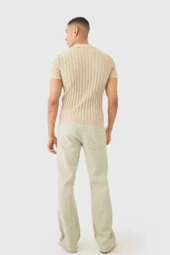 Sale boohooMAN Muscle Fit Revere Ribbed Knit Polo stone