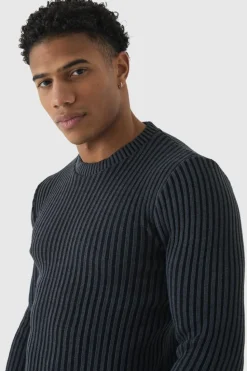 Flash Sale boohooMAN Muscle Fit Ribbed Knit Jumper black