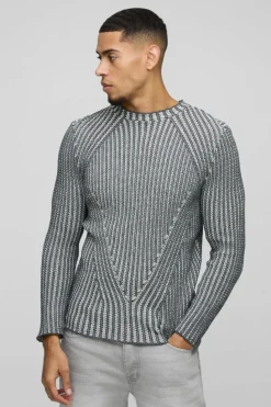 Cheap boohooMAN Muscle Fit Two Tone Raglan Ribbed Knit Jumper charcoal
