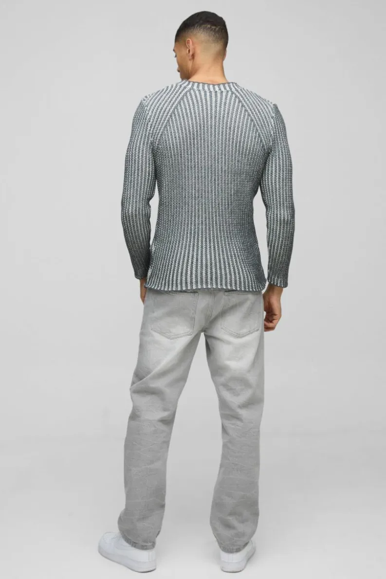 Cheap boohooMAN Muscle Fit Two Tone Raglan Ribbed Knit Jumper charcoal