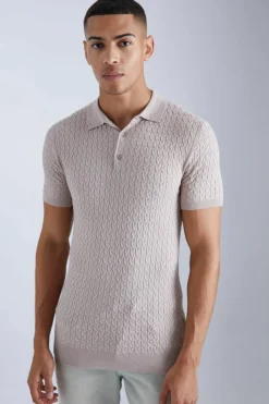 New boohooMAN Muscle Short Sleeve Cable Polo taupe