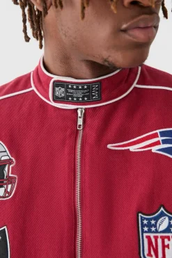 Flash Sale boohooMAN Nfl Oversized Moto Pu Jacket With Applique Badges red