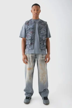 Sale boohooMAN Nylon Camo Utility Vest grey