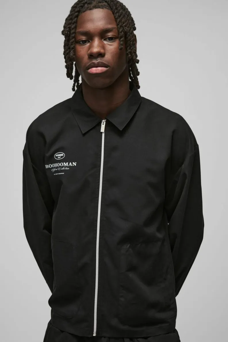 Cheap boohooMAN Nylon Man Pocket Detail Zip Through Overshirt black