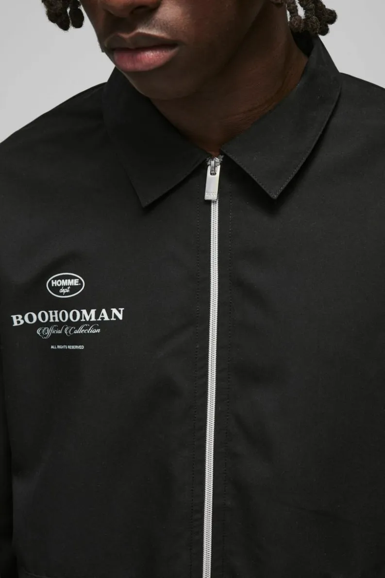 Cheap boohooMAN Nylon Man Pocket Detail Zip Through Overshirt black
