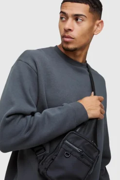 Hot boohooMAN Nylon Sling Bag black