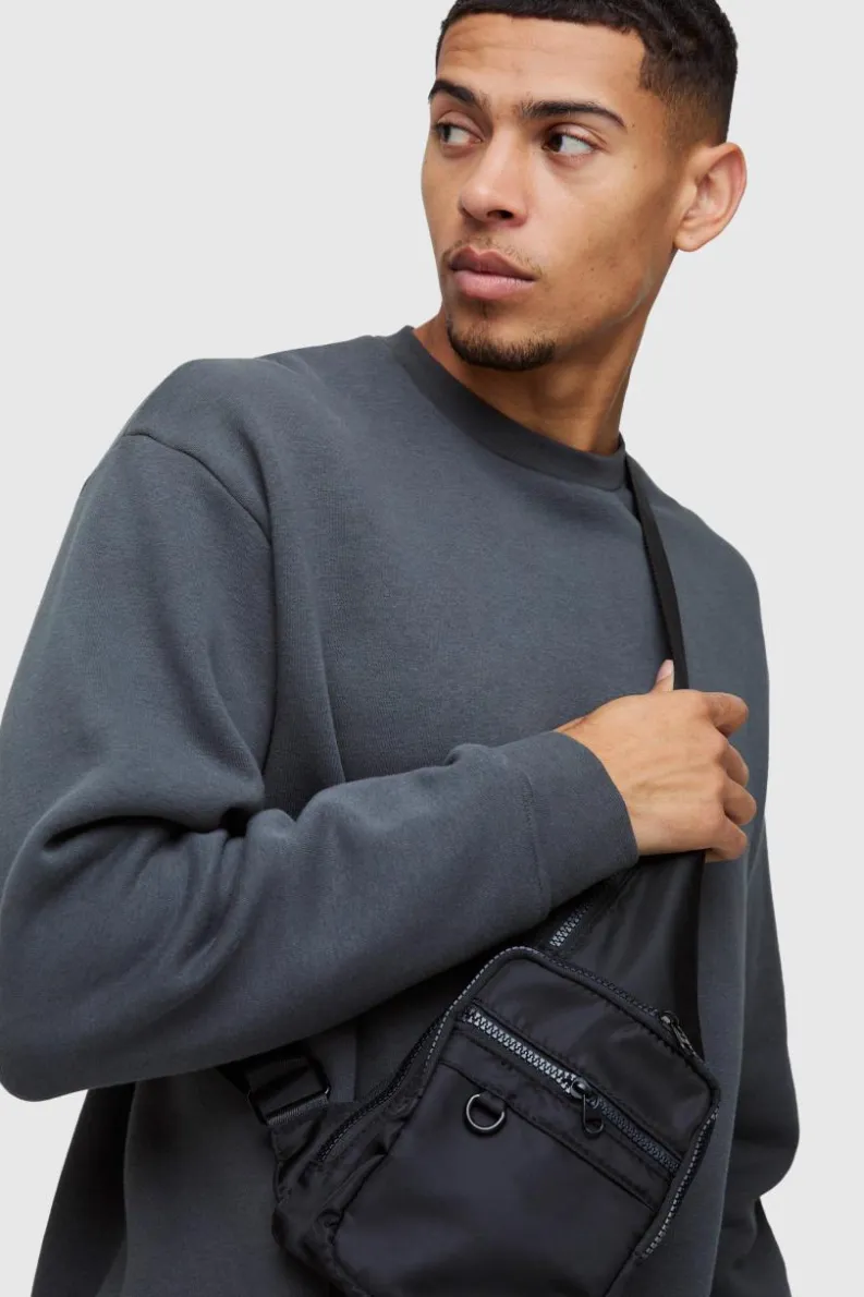 Hot boohooMAN Nylon Sling Bag black
