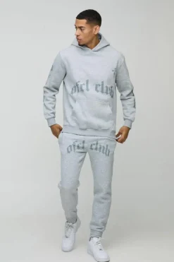 Online boohooMAN Ofcl Club Printed Hooded Tracksuit grey marl