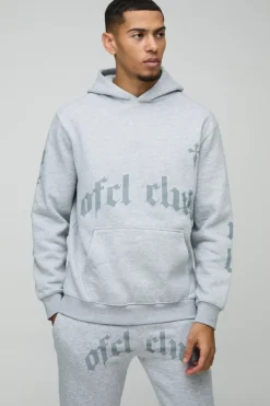 Online boohooMAN Ofcl Club Printed Hooded Tracksuit grey marl
