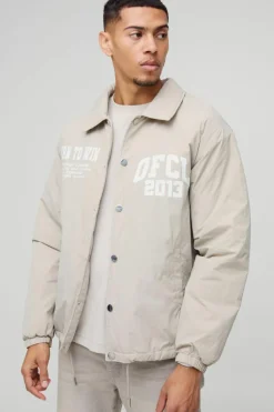 Hot boohooMAN OFCL Padded Nylon Coach Jacket In stone