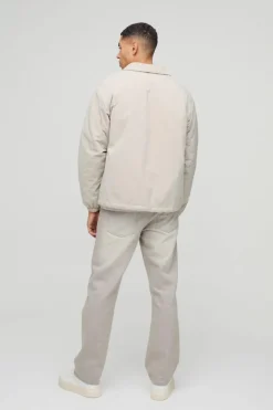 Hot boohooMAN OFCL Padded Nylon Coach Jacket In stone