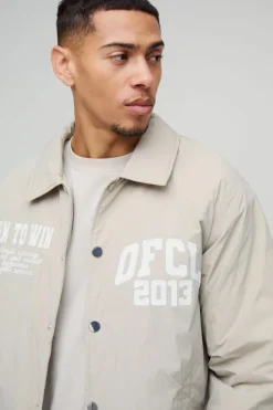 Hot boohooMAN OFCL Padded Nylon Coach Jacket In stone