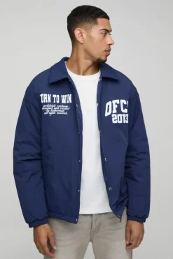 New boohooMAN OFCL Padded Nylon Coach Jacket In navy