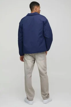 New boohooMAN OFCL Padded Nylon Coach Jacket In navy