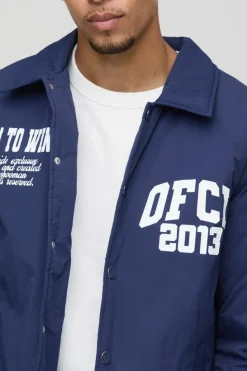 New boohooMAN OFCL Padded Nylon Coach Jacket In navy