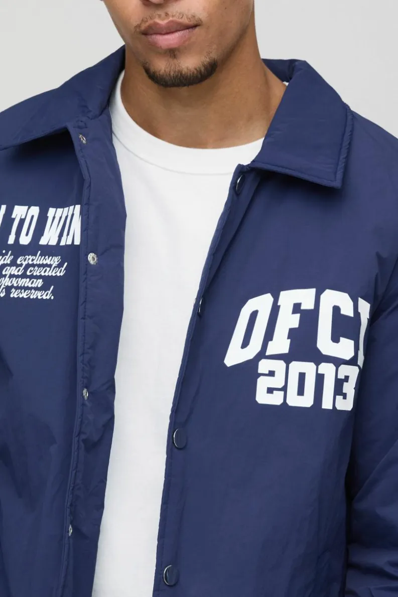 New boohooMAN OFCL Padded Nylon Coach Jacket In navy