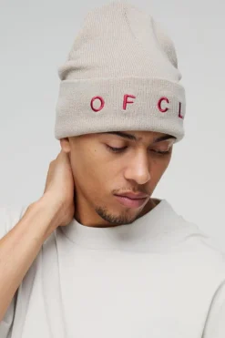 Cheap boohooMAN Ofcl Script Beanie ecru