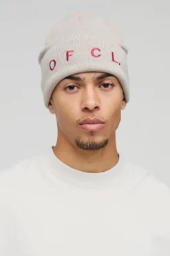 Cheap boohooMAN Ofcl Script Beanie ecru