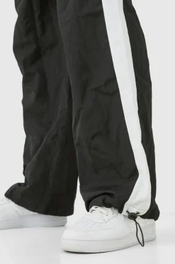 Cheap boohooMAN OFCL Side Panel Parachute Pants black