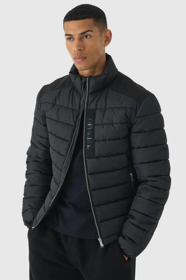 Best Sale boohooMAN Official Funnel Neck Panel Puffer Jacket In black