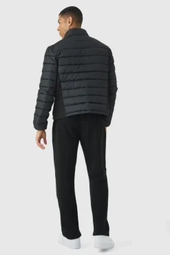 Best Sale boohooMAN Official Funnel Neck Panel Puffer Jacket In black
