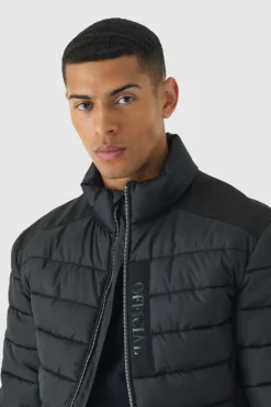 Best Sale boohooMAN Official Funnel Neck Panel Puffer Jacket In black