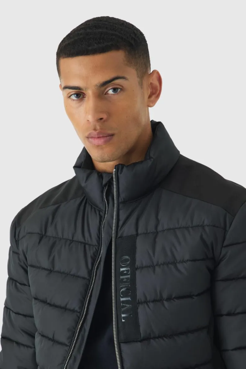 Best Sale boohooMAN Official Funnel Neck Panel Puffer Jacket In black
