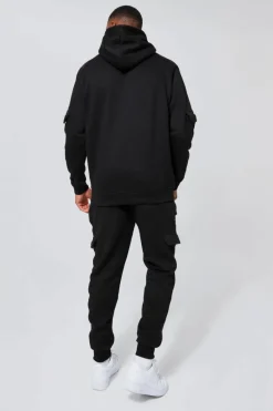 New boohooMAN Official Man Cargo Hooded Panelled Tracksuit black