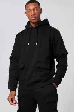New boohooMAN Official Man Cargo Hooded Panelled Tracksuit black