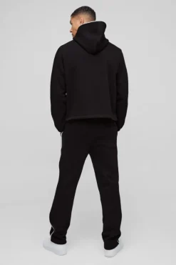 Sale boohooMAN Official Piping Hooded Tracksuit black