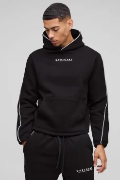 Sale boohooMAN Official Piping Hooded Tracksuit black
