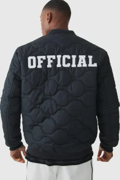 Hot boohooMAN Official Quilted Bomber Jacket In black