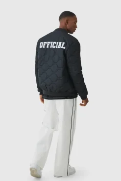 Hot boohooMAN Official Quilted Bomber Jacket In black
