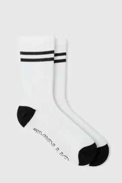 Shop boohooMAN Official Sole Graphic Stripe Socks white