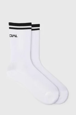 Sale boohooMAN Official Sports Stripe Socks white
