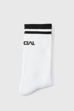 Sale boohooMAN Official Sports Stripe Socks white