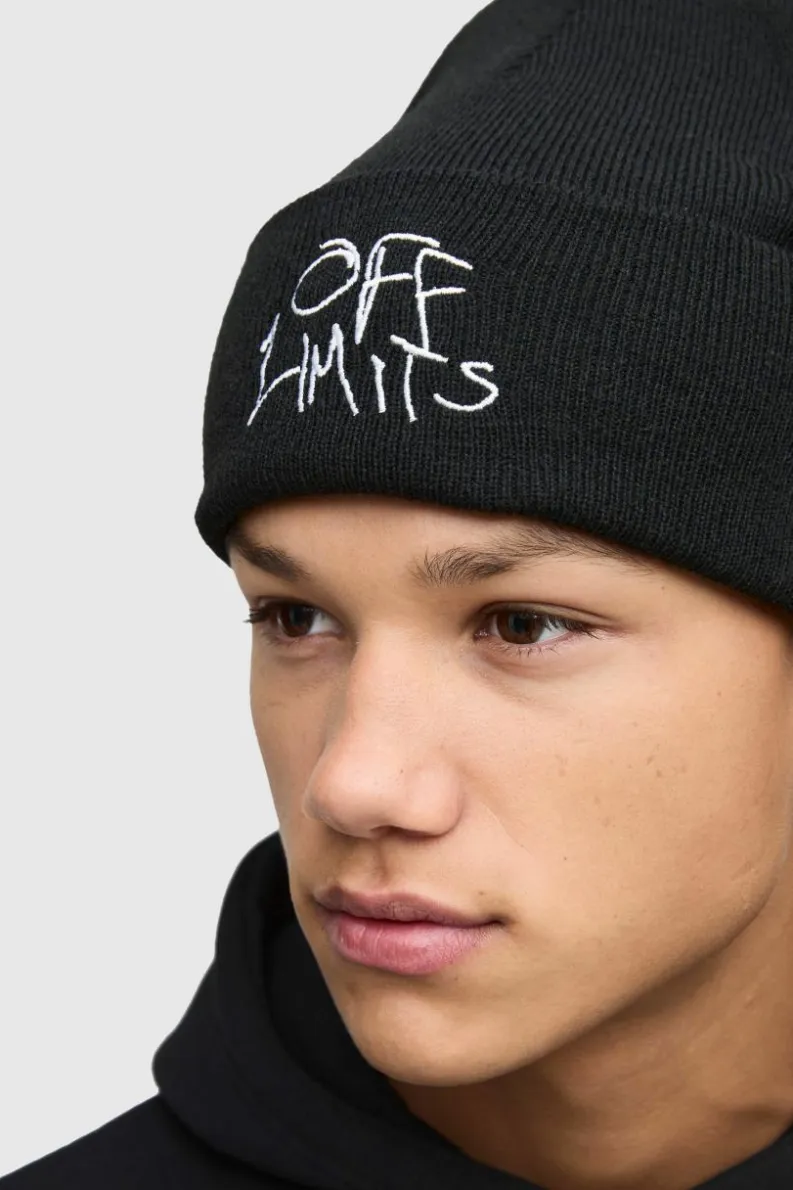 Sale boohooMAN Off Limits Script Beanie black