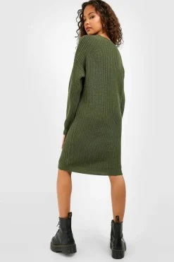 Discount boohoo Crew Neck Jumper Dress olive