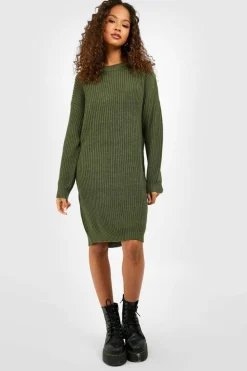 Discount boohoo Crew Neck Jumper Dress olive