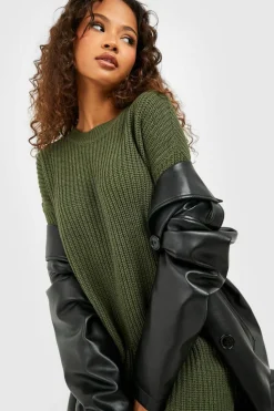 Discount boohoo Crew Neck Jumper Dress olive