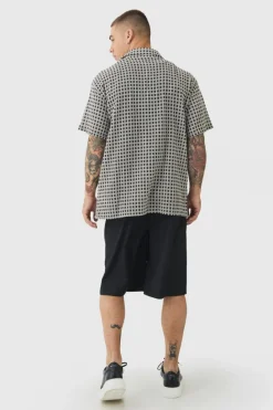 Hot boohooMAN Open Weave Oversized Shirt black
