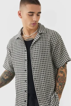 Hot boohooMAN Open Weave Oversized Shirt black
