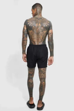 Shop boohooMAN Original Man Mid Length Swim Shorts black