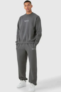 Clearance boohooMAN Original Man Oversized Sweatshirt Tracksuit charcoal