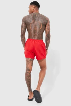 Online boohooMAN Original Man Short Length Swim Shorts red