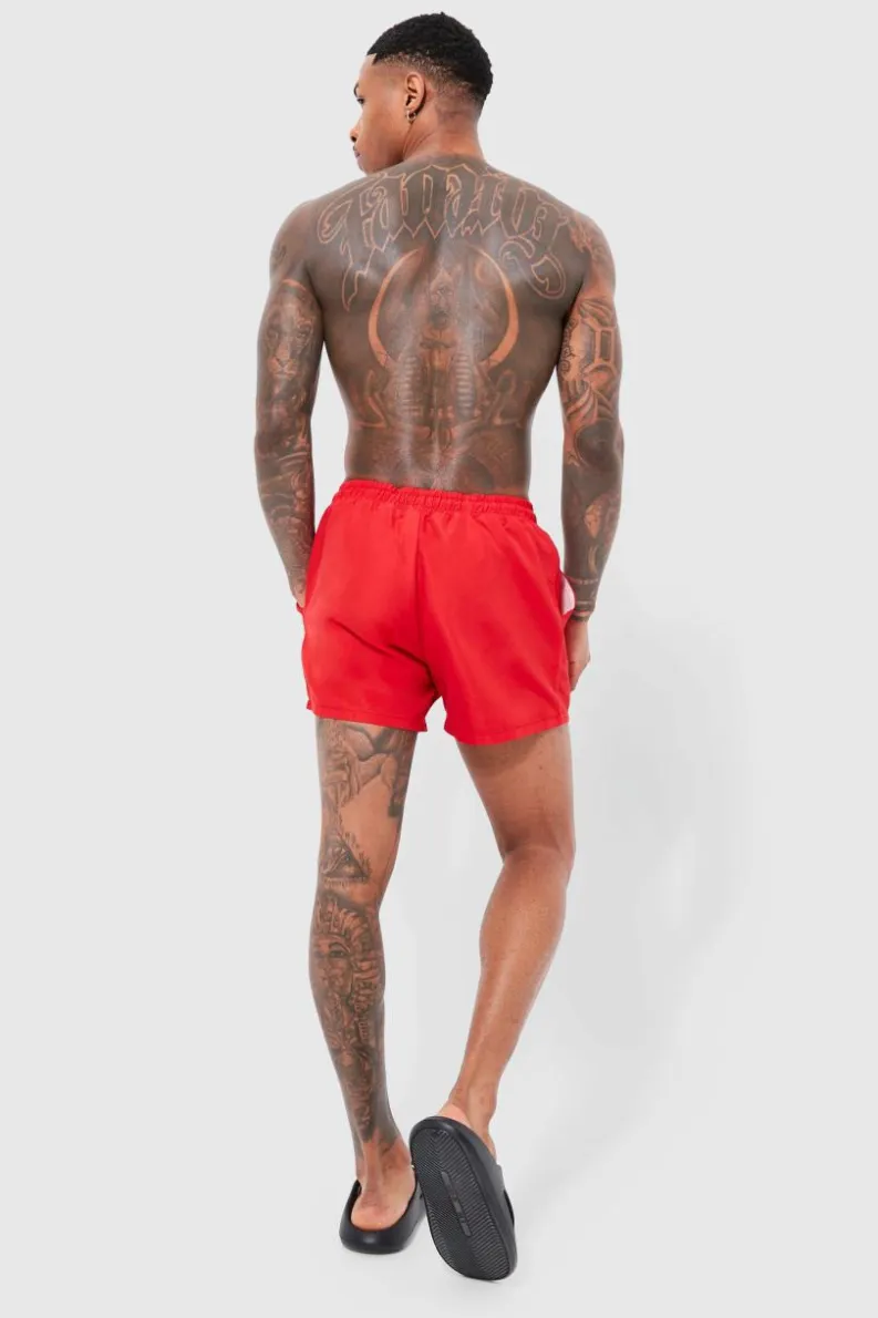 Online boohooMAN Original Man Short Length Swim Shorts red