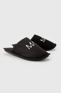 Shop boohooMAN Original Man Velour Slipper black