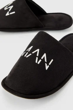 Shop boohooMAN Original Man Velour Slipper black