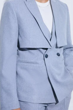 Fashion boohooMAN Overlay Detail Slim Fit Blazer grey