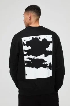 Hot boohooMAN Oversized Abstract Box Graphic Sweatshirt black
